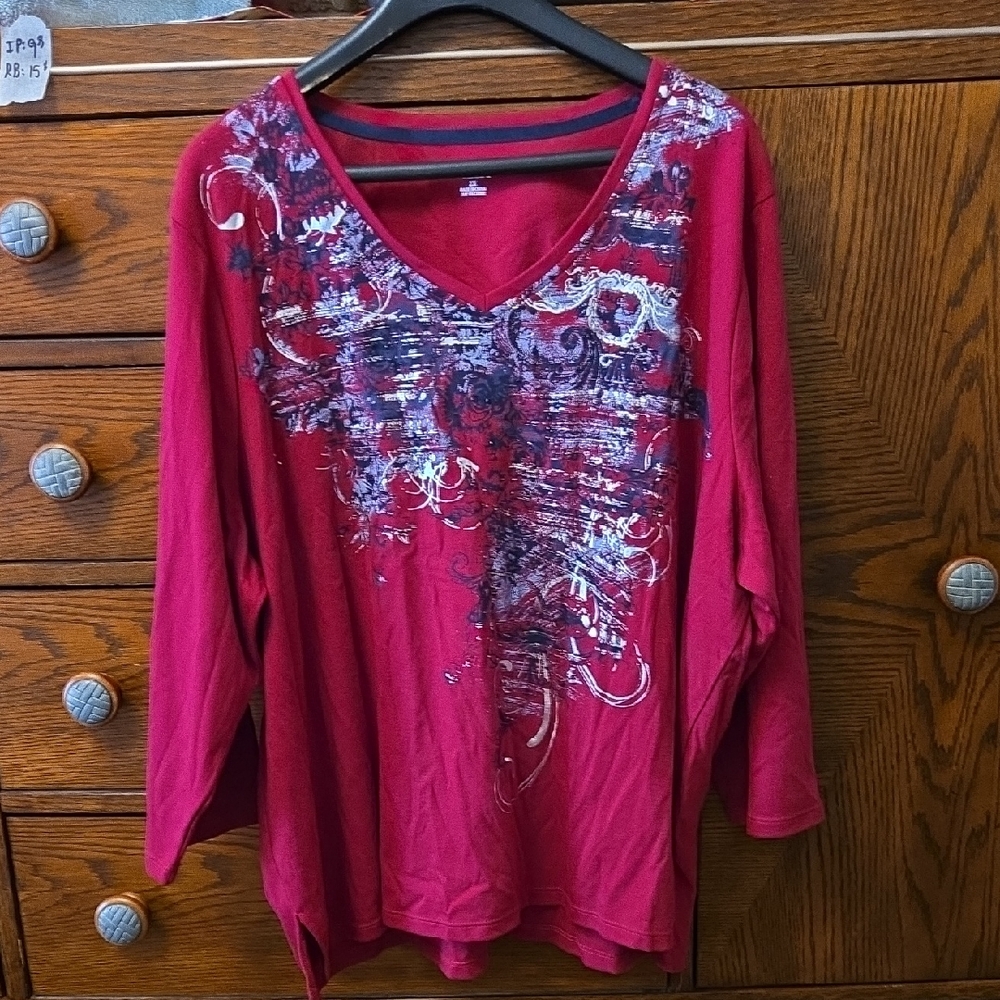 Alia Pink Graphic Blouse with Crew Neck Sz 2X